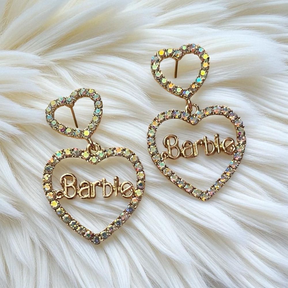 Barbie Heart AB Crystal Drop Earrings